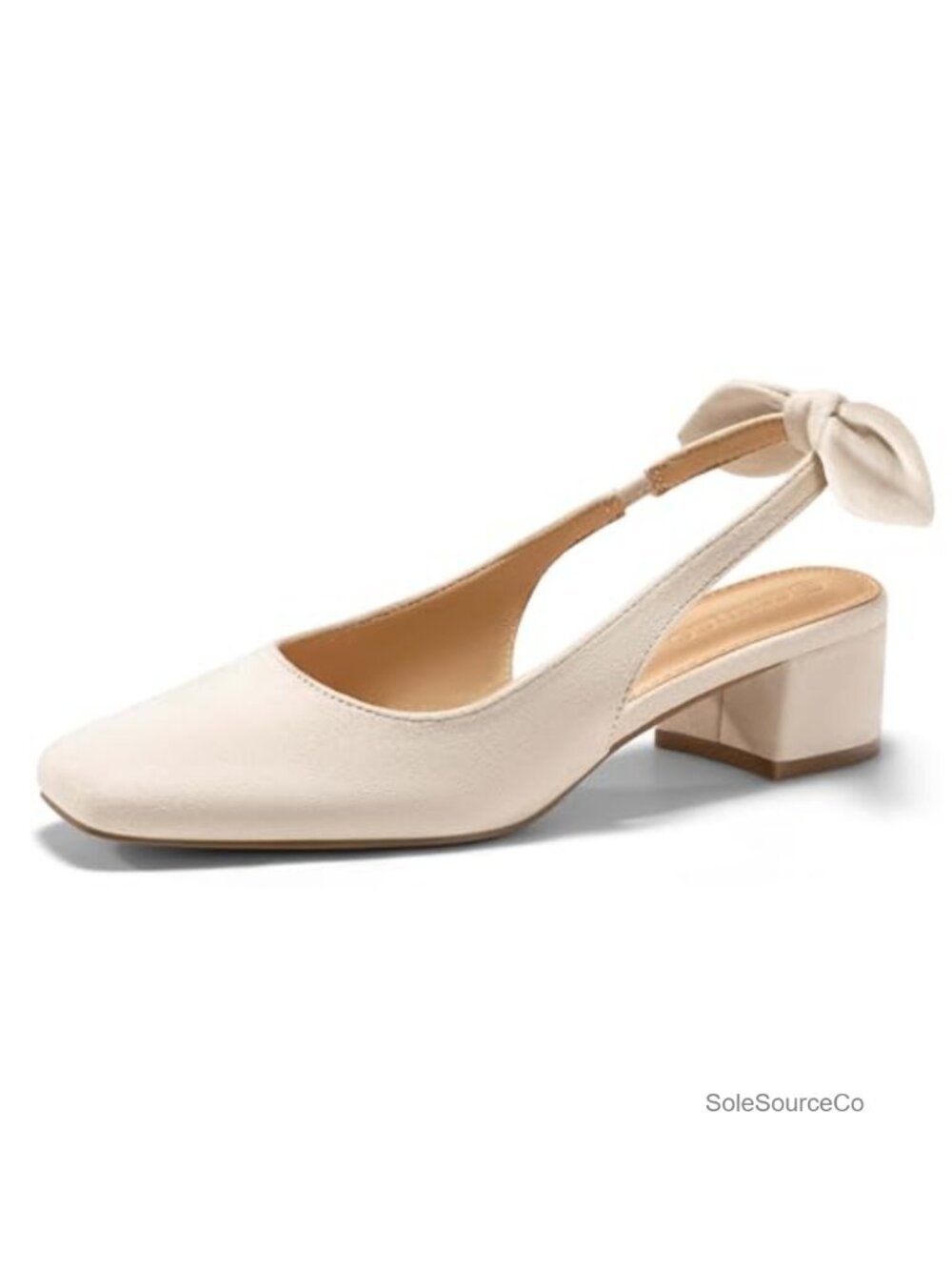 Chunky Low Heels Bow Slingback Pumps Closed Square Toe Wedding Party Dress Shoes